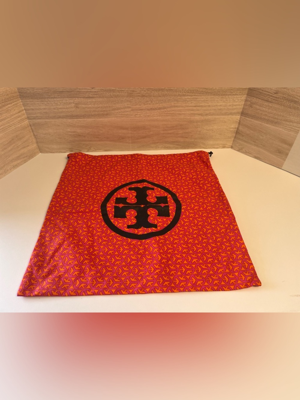 TORY BURCH Red Pink Logo Drawstring Bag 14x14 Dust Bag Purse Protector